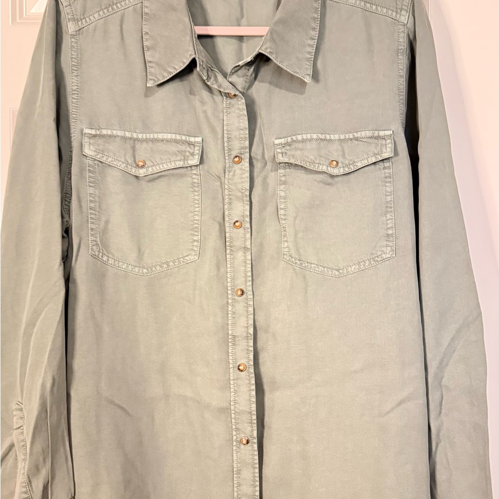 Marks and Spencers Sage Green Snap Button-Down Shirt